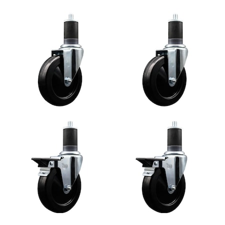 Service Caster 5'' Hard Rubber Wheel Swivel 1-5/8'' Expand Stem Caster Set 2 Brakes, 4PK SCC-EX20S514-HRS-2-PLB-2-158